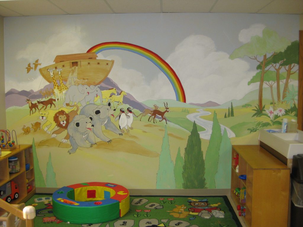 Noah's Ark mural in church nursery